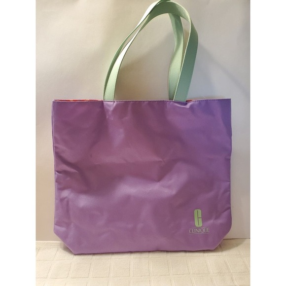 Clinique Tote Bag Purple With Multicolored Diamond Pattern Clutch - Picture 1 of 3
